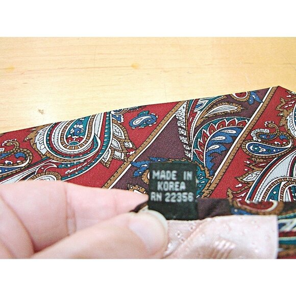 Monsieur Givenchy 100% Silk Necktie Red Blue Gold Paisley Classic Print Wide 58" - Picture 7 of 7